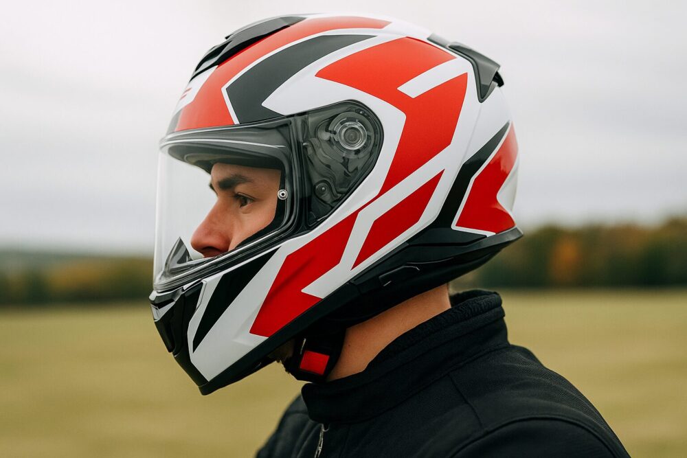 ヘルメットをかぶる男性